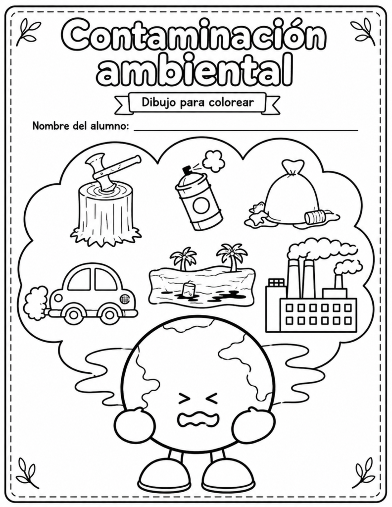 dibujo para colorear de contaminacion ambiental