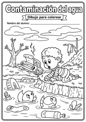 dibujo para colorear de contaminacion del agua