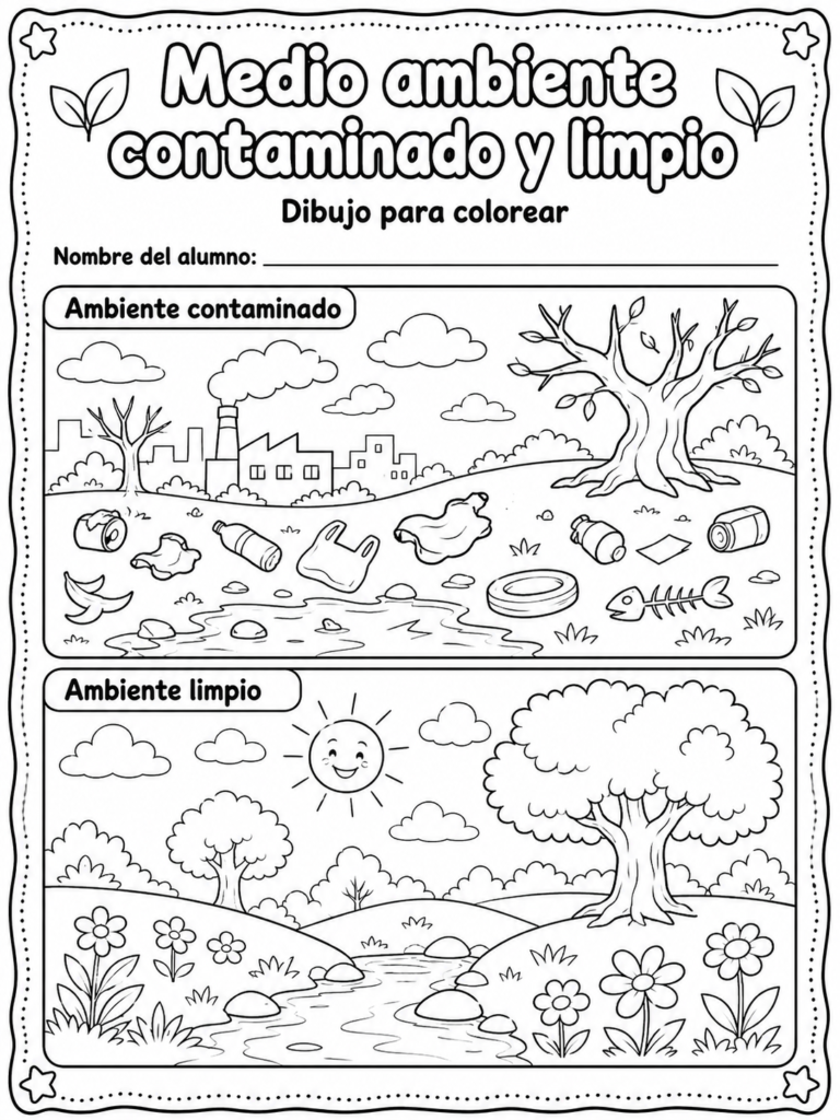 dibujo para colorear sobre contaminacion