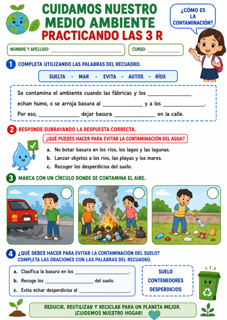 ficha actividades sobre el cuidado del medio ambiente
