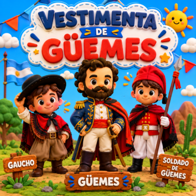 Vestimenta de Martín Miguel de Güemes, sus soldados y los gauchos salteños difraces para niños
