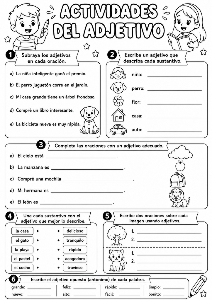 El adjetivo Actividades escolares