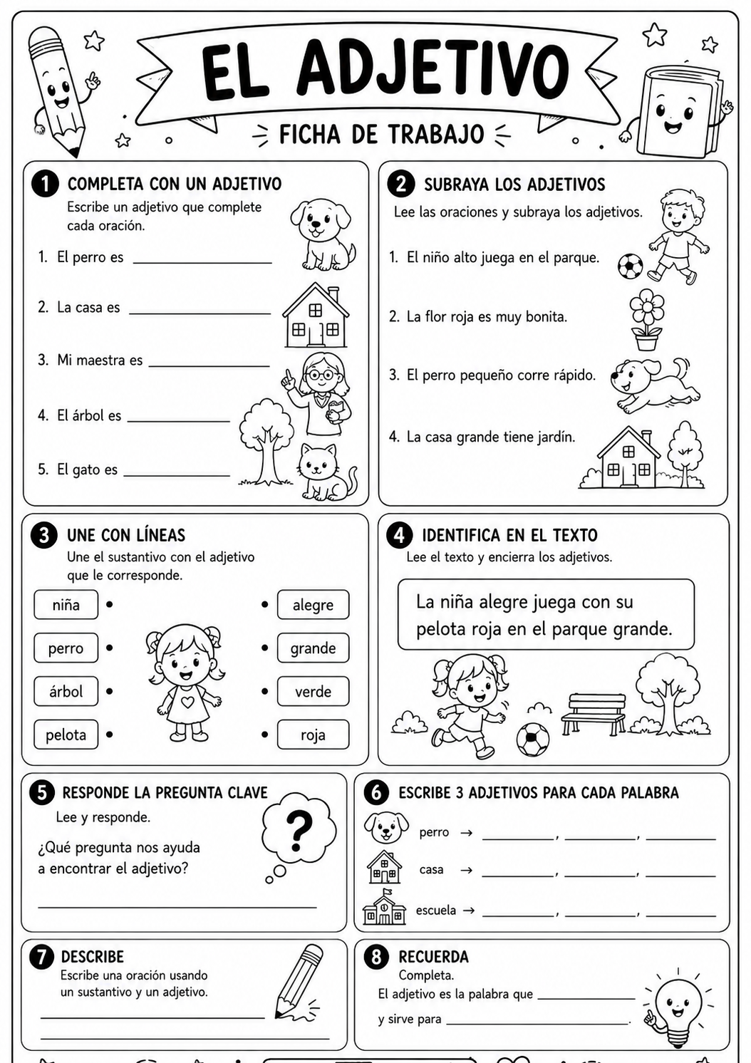 El adjetivo Actividades para primaria