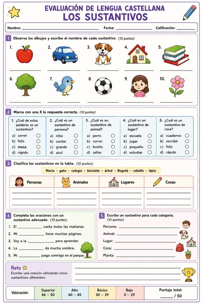 ficha actividades sobre sustantivos