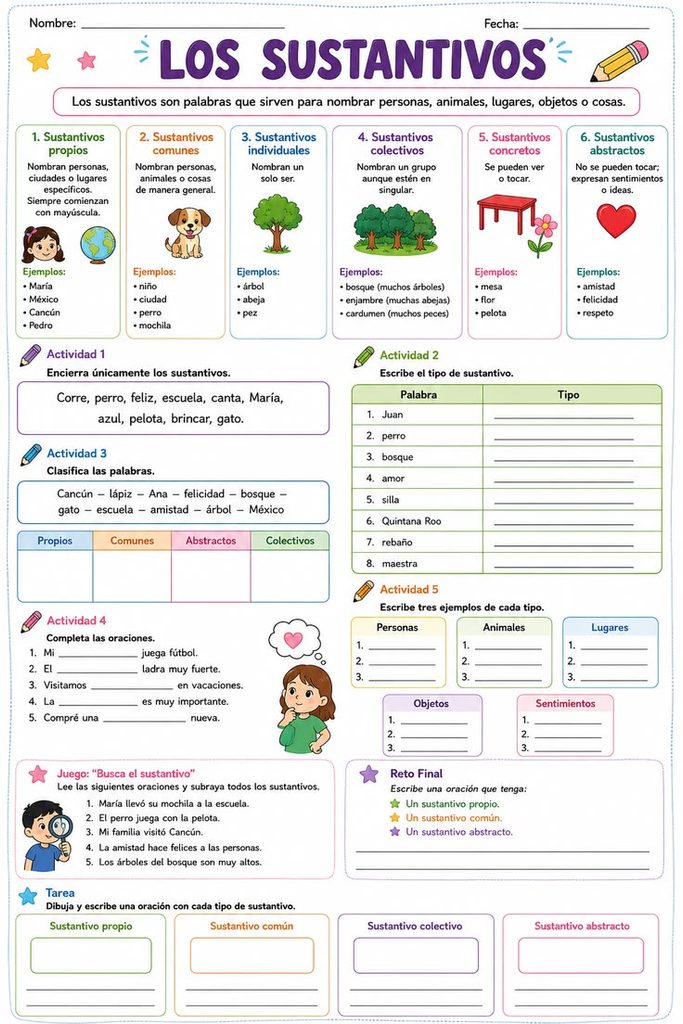 ficha actividades sobre sustantivos practica