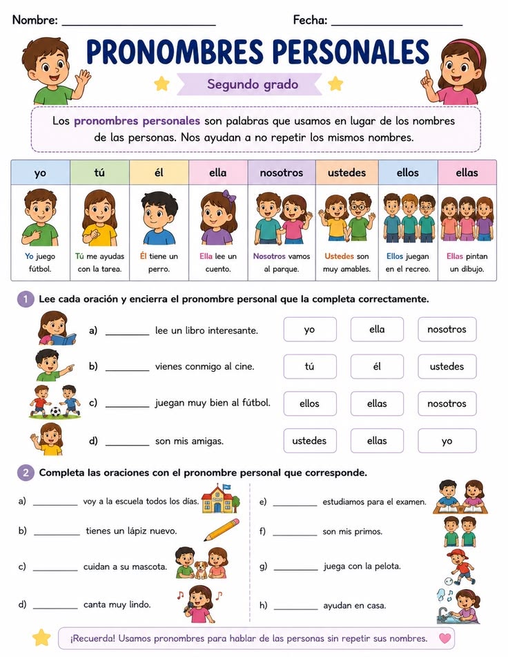ficha de Ejercicio Los pronombres personales