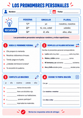 que son los pronombres personales actividades ejercicios