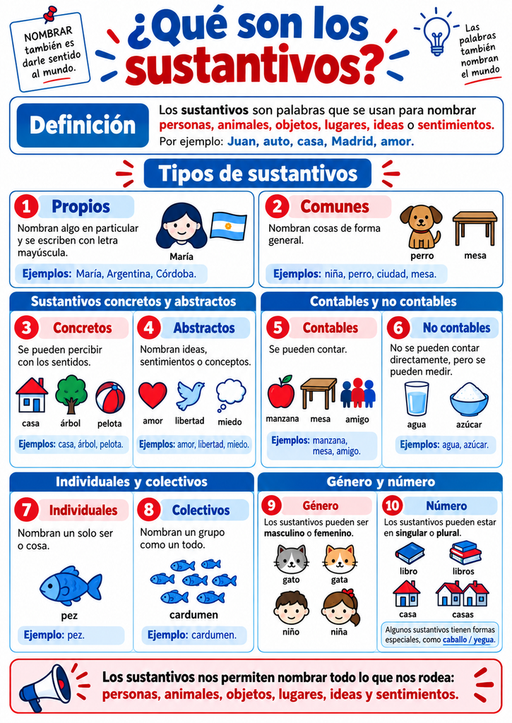 que son los sustantivos ficha infografia